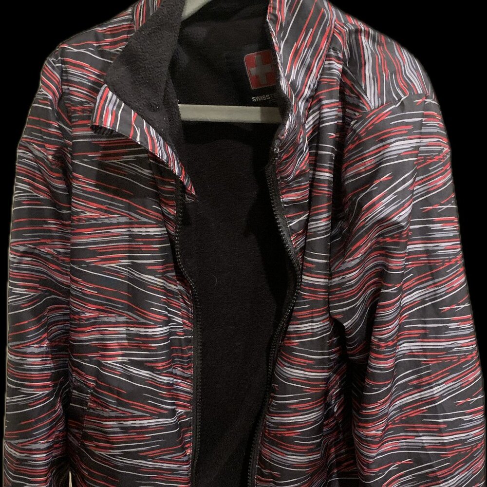 Swiss Tech S 6-7 Boys Red & Black Chevron Print Full Zip Fleece Lined Jacket